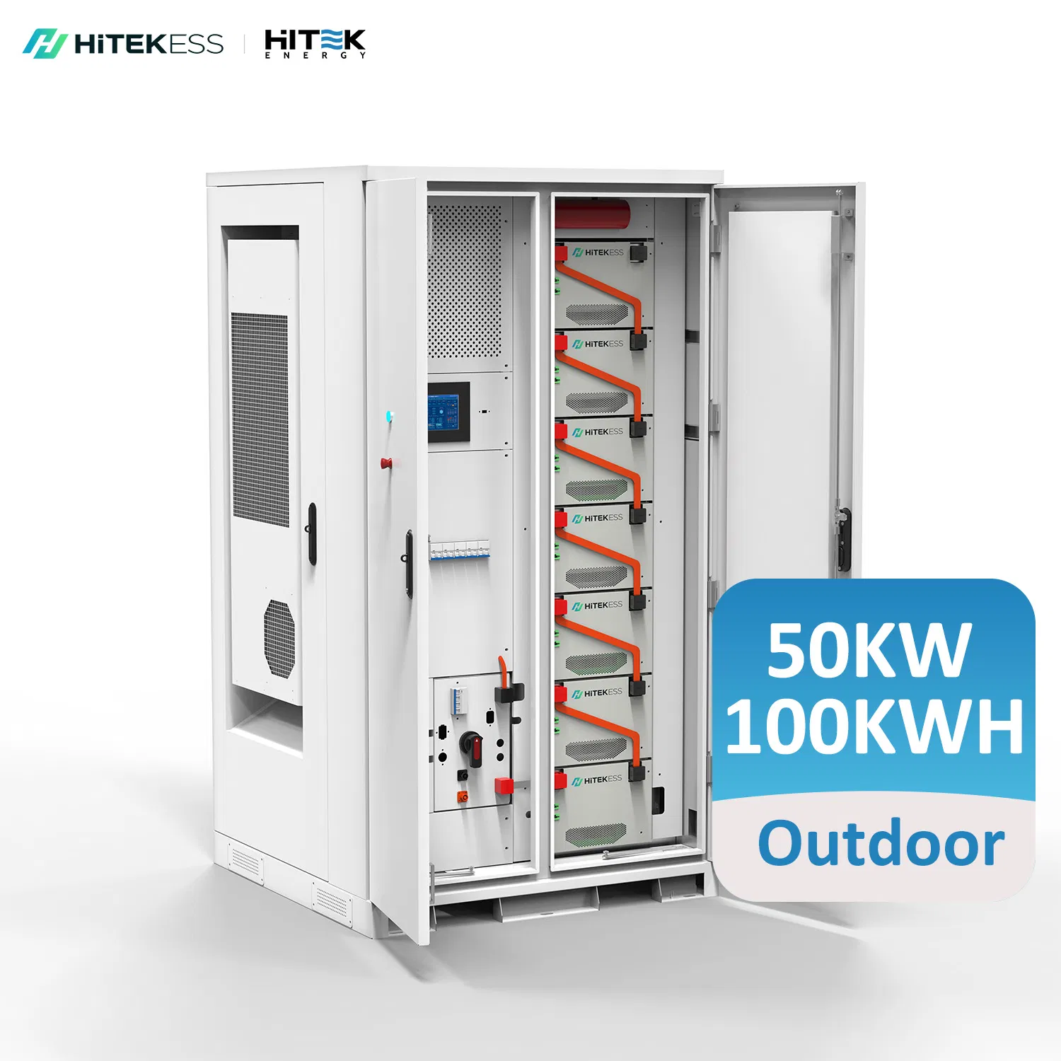 Hitek 100kw 200kwh Armario Exterior Ess 380V 3phase 50kw 100kw Sistema de Almacenamiento de Batería Inversora PCS con 100kwh 200kwh 229kwh Respaldo de Batería de Ión de Litio