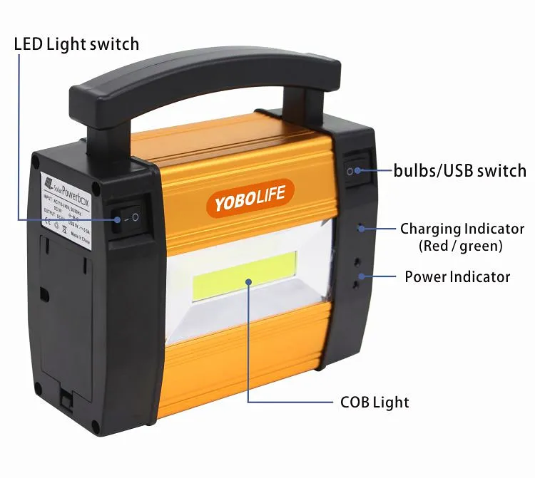 Kit de iluminación de emergencia solar portátil LED para el hogar pequeño, sistema multifuncional