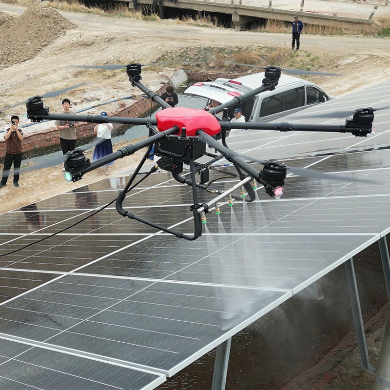 Dron de limpieza solar comercial con sistema de bomba de agua a alta presión