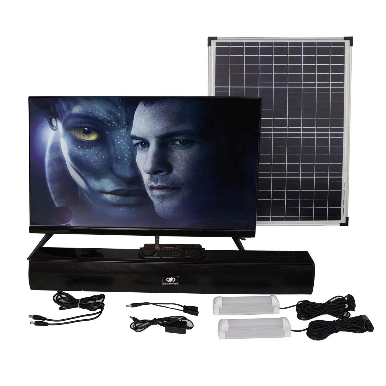 Sistema Solar Mini Power para Hogar con 32inch Televisor LED Luz Ventilador de Corriente Continua Panel Solar para Uso Rural o de Emergencia