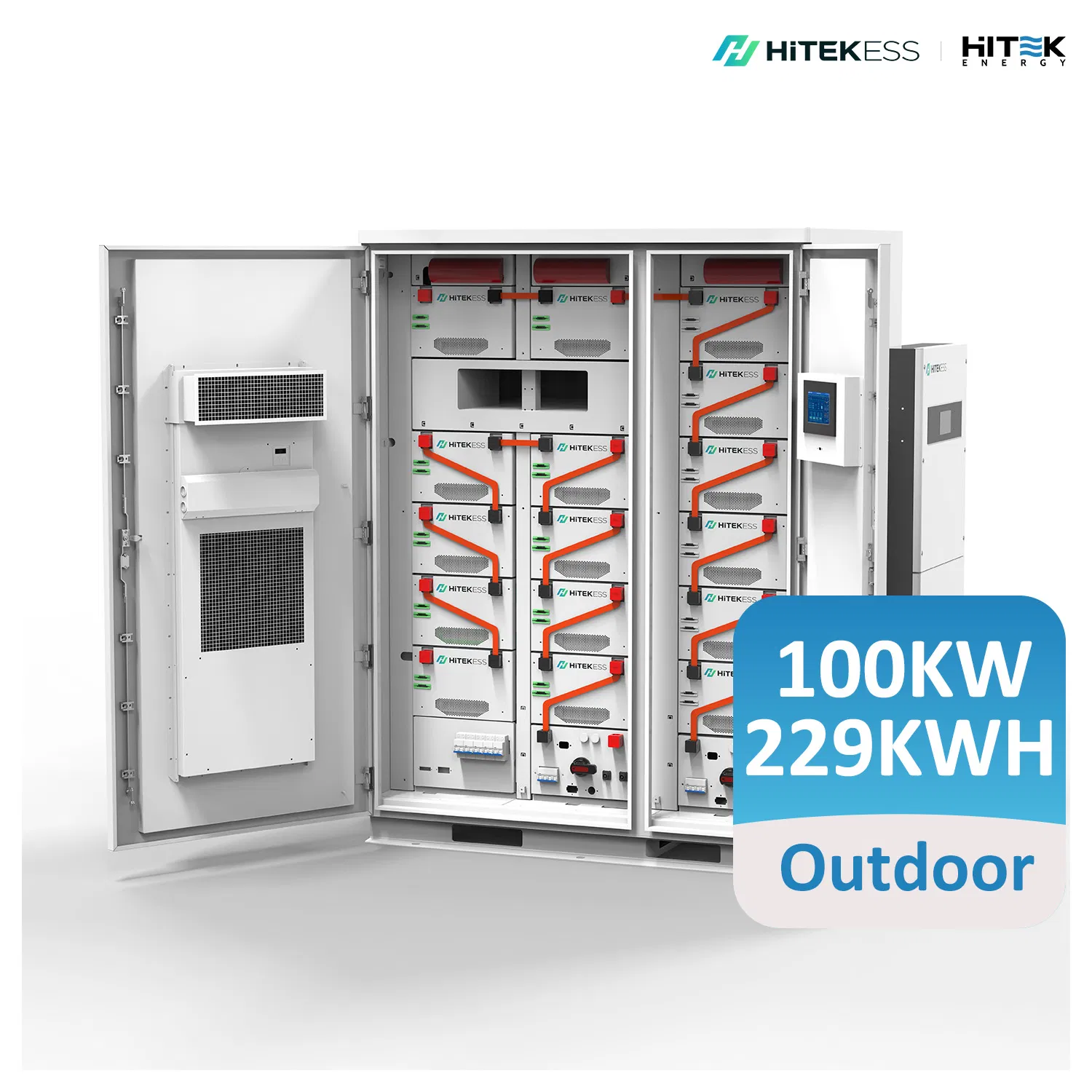 Hitek 100kw 200kwh Armario Exterior Ess 380V 3phase 50kw 100kw Sistema de Almacenamiento de Batería Inversora PCS con 100kwh 200kwh 229kwh Respaldo de Batería de Ión de Litio
