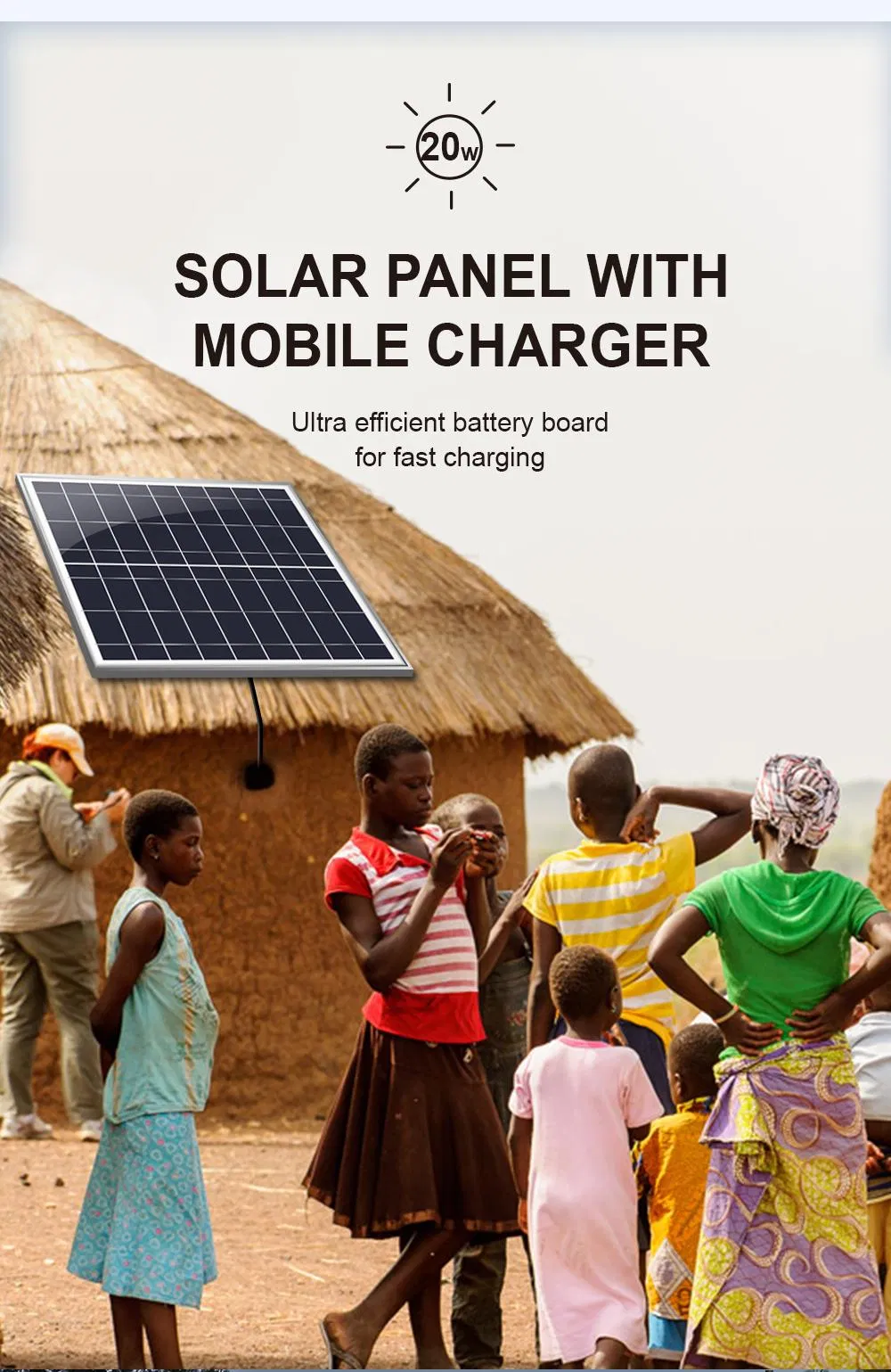 Sistema de Energía Solar Portátil 20W para Áreas Fuera de la Red Kit Solar para el Hogar con Radio FM