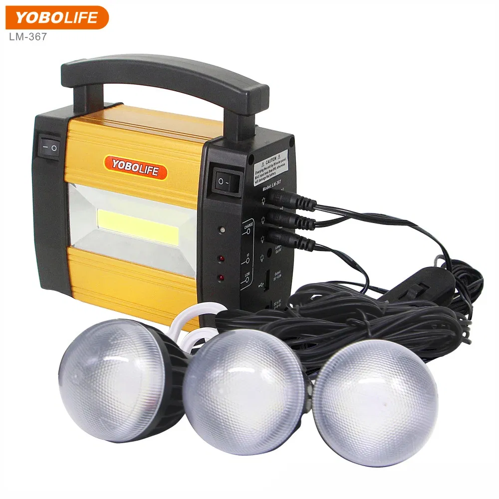 Kit de iluminación de emergencia solar portátil LED para el hogar pequeño, sistema multifuncional