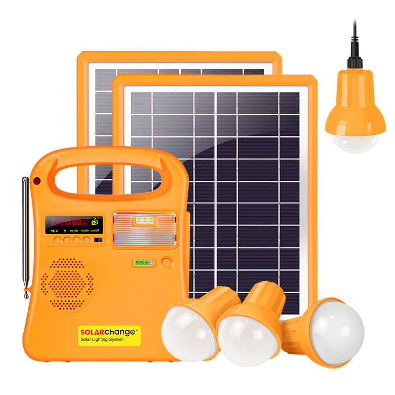 10W Sistema Solar de Iluminación Solar para Áreas Rurales (Con FM Radio/4PC Bombillas LED Cargador móvil)