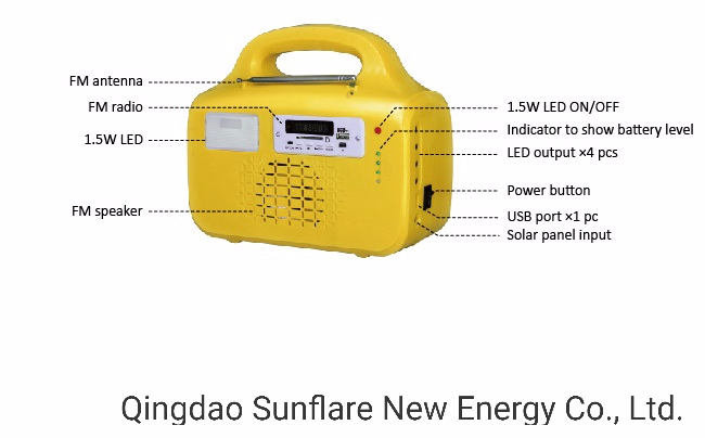 Sistema de Iluminación Portátil de Energía Solar FM Radio/MP3/Supporting Ventilador 10W para Áreas Remotas