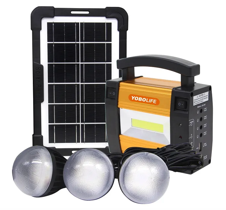 Kit de iluminación de emergencia solar portátil LED para el hogar pequeño, sistema multifuncional