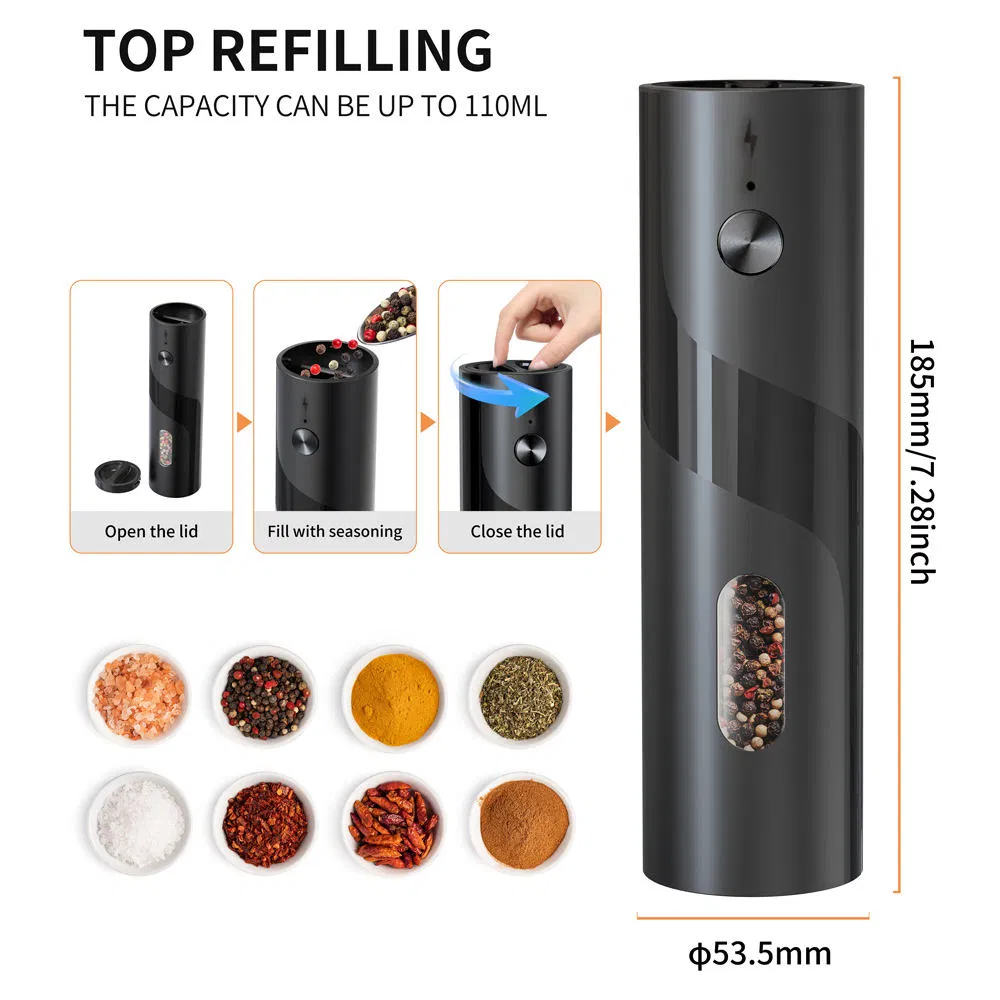 Custom ABS Rechargeable Electric Pepper Grinder Portable Electric Pepper Mill with Base