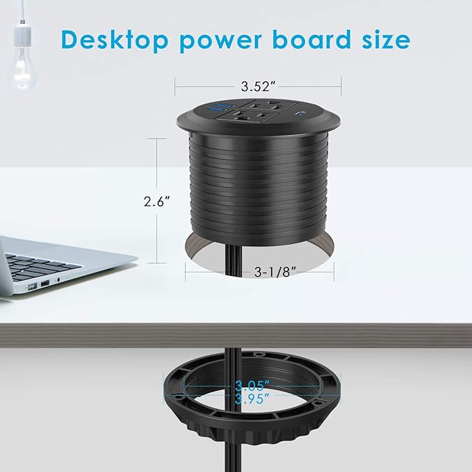 مخرج مكتب 20W منفذ شحن سريع USB-C تركيب مدمج لسطح المكتب أسود