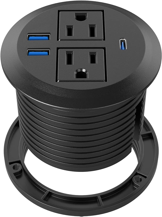 مخرج مكتب 20W منفذ شحن سريع USB-C تركيب مدمج لسطح المكتب أسود
