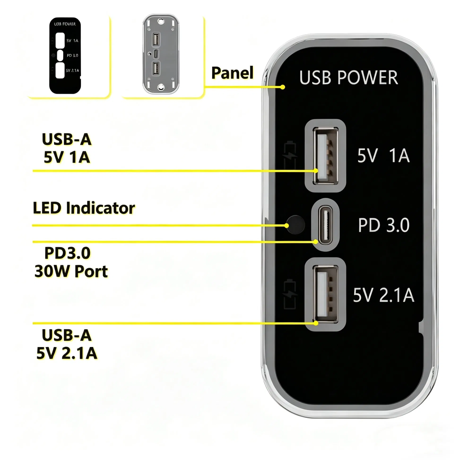 ملحقات السيارة لشحن منفذ USB من النوع C عالي القدرة لتجديد حافلة RV