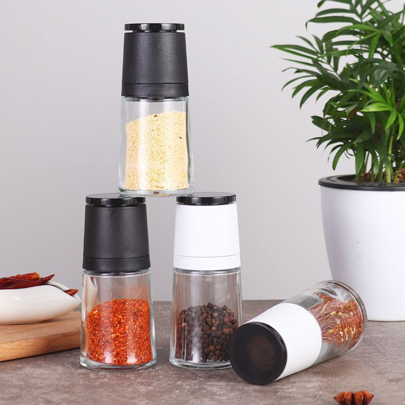 100ml زجاجة مطحنة توابل ذات نواة خزفية يدوية، مطحنة ملح وفلفل بلاستيكية، مجموعة غطاء مطحنة أعشاب