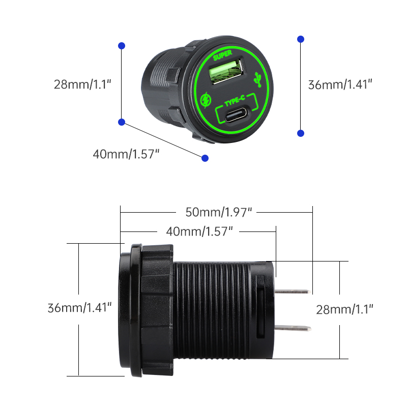 أسطول النقل طاقة USB 12V منفذ مزدوج نوع C و USB a مع حماية الدائرة