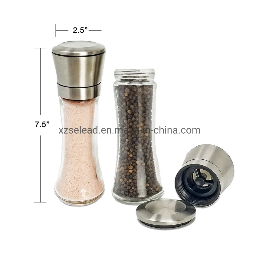 180ml مطحنة مع SS304 غطاء نواة سيراميك خالية من الرصاص زجاج قابل للتعديل لملح فلفل توابل زجاجة