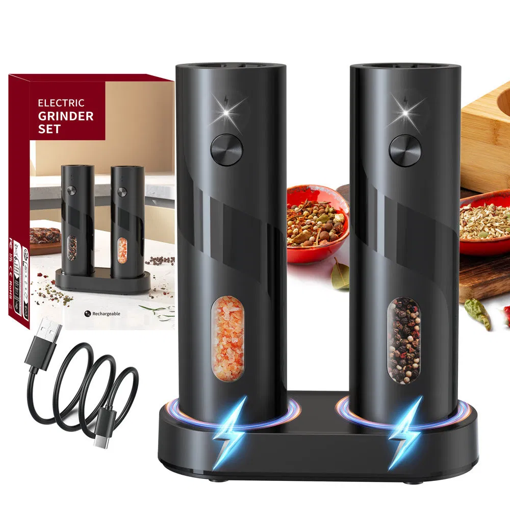 Custom ABS Rechargeable Electric Pepper Grinder Portable Electric Pepper Mill with Base