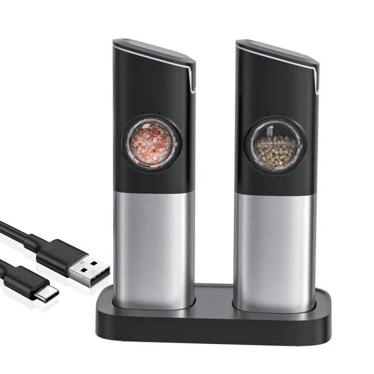 مجموعة مطحنة ملح وفلفل كهربائية قابلة لإعادة الشحن بتقنية USB مع ضوء LED جاذبية للبيع الساخن 2024