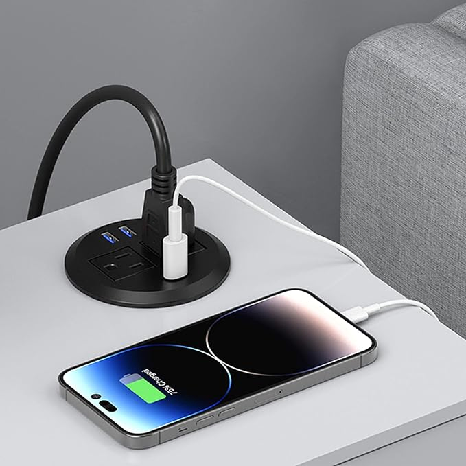 مخرج مكتب 20W منفذ شحن سريع USB-C تركيب مدمج لسطح المكتب أسود