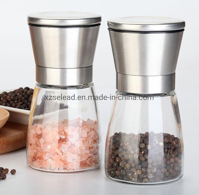 180ml مطحنة مع SS304 غطاء نواة سيراميك خالية من الرصاص زجاج قابل للتعديل لملح فلفل توابل زجاجة