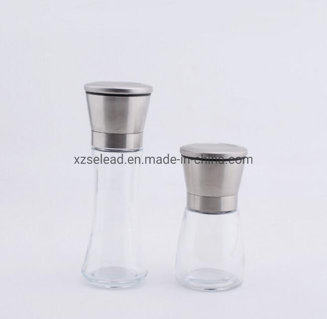 180ml مطحنة مع SS304 غطاء نواة سيراميك خالية من الرصاص زجاج قابل للتعديل لملح فلفل توابل زجاجة