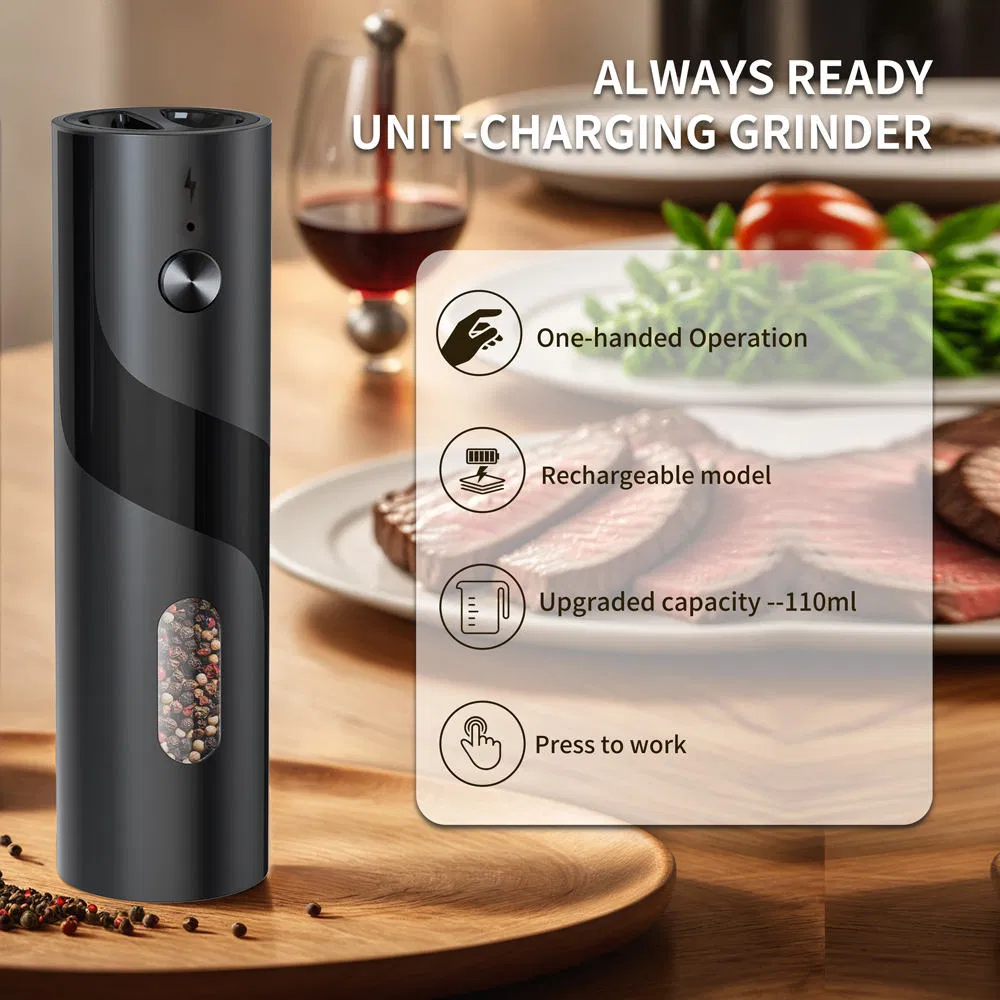 Custom ABS Rechargeable Electric Pepper Grinder Portable Electric Pepper Mill with Base