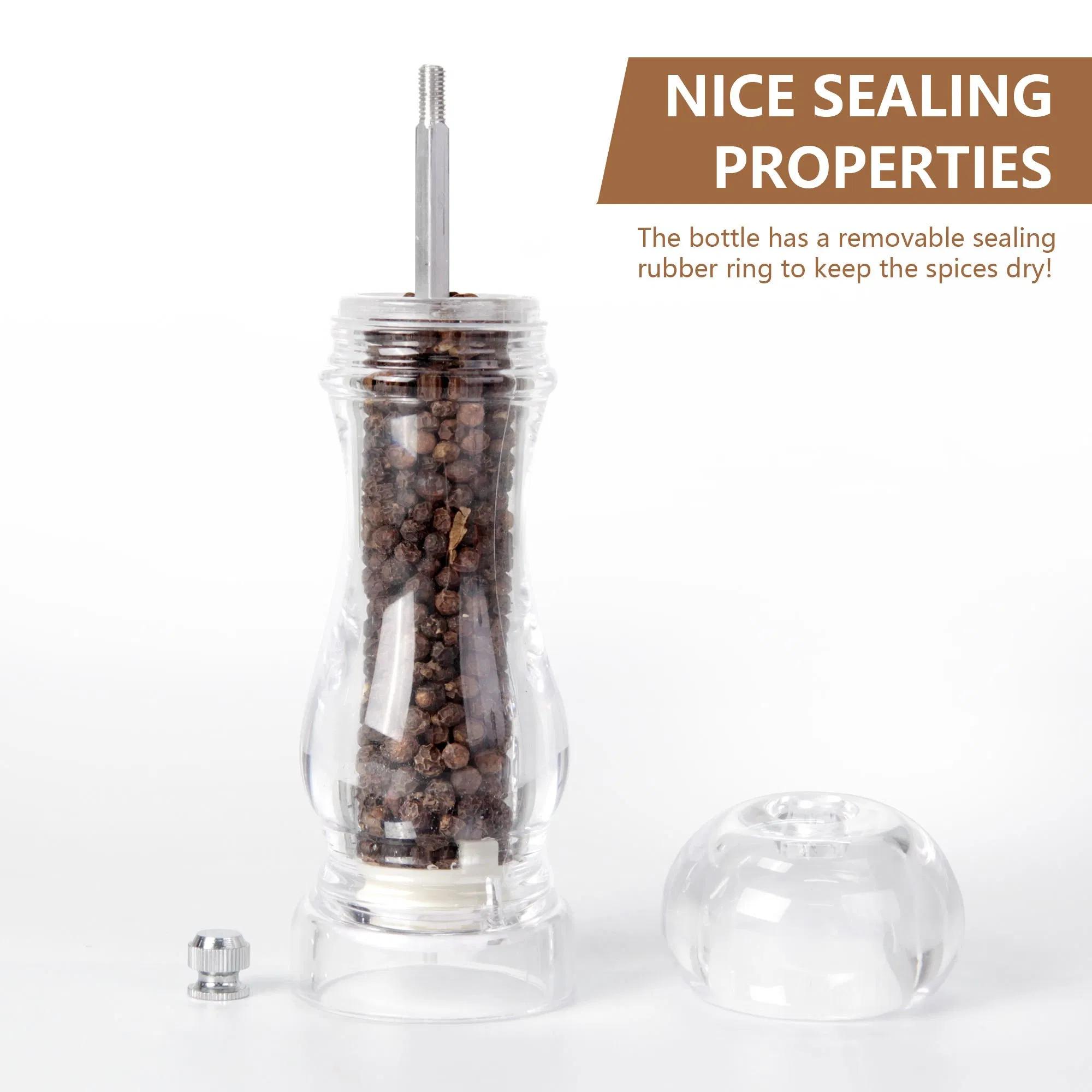 Transparent Rechargeable Salt and Pepper Grinder Pepper Mill Salt and Pepper Mills Manual Push Top Easy Refill