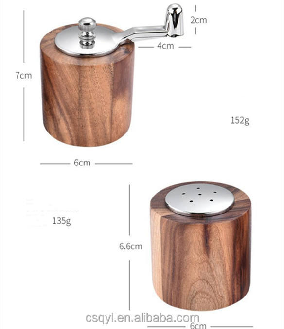 مطحنة فلفل خشب الأكاسيا مع مقبض مطحنة ملح فلفل صغيرة مطحنة فلفل