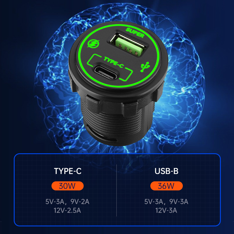 أسطول النقل طاقة USB 12V منفذ مزدوج نوع C و USB a مع حماية الدائرة