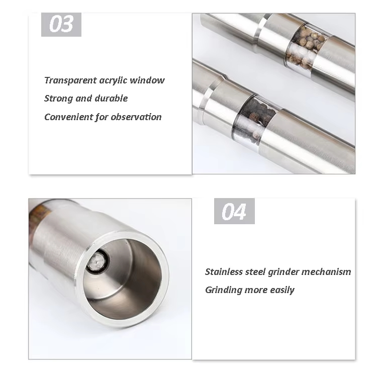 Mini Thumb Operated Stainless Steel Salt and Pepper Grinder Spice Mill Set