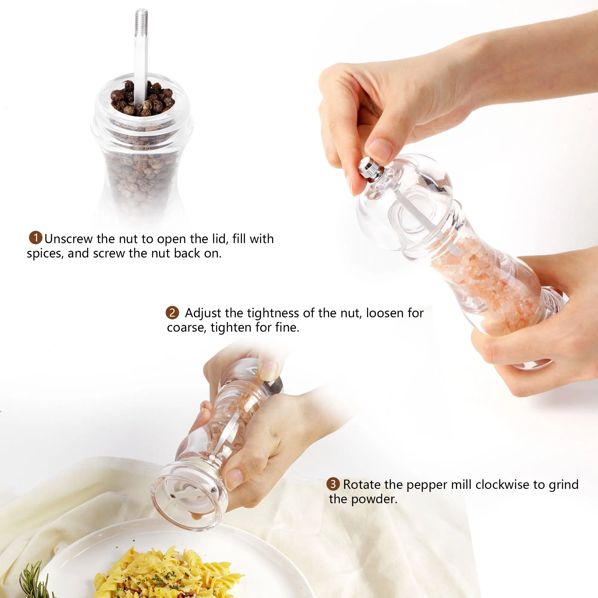 Transparent Rechargeable Salt and Pepper Grinder Pepper Mill Salt and Pepper Mills Manual Push Top Easy Refill