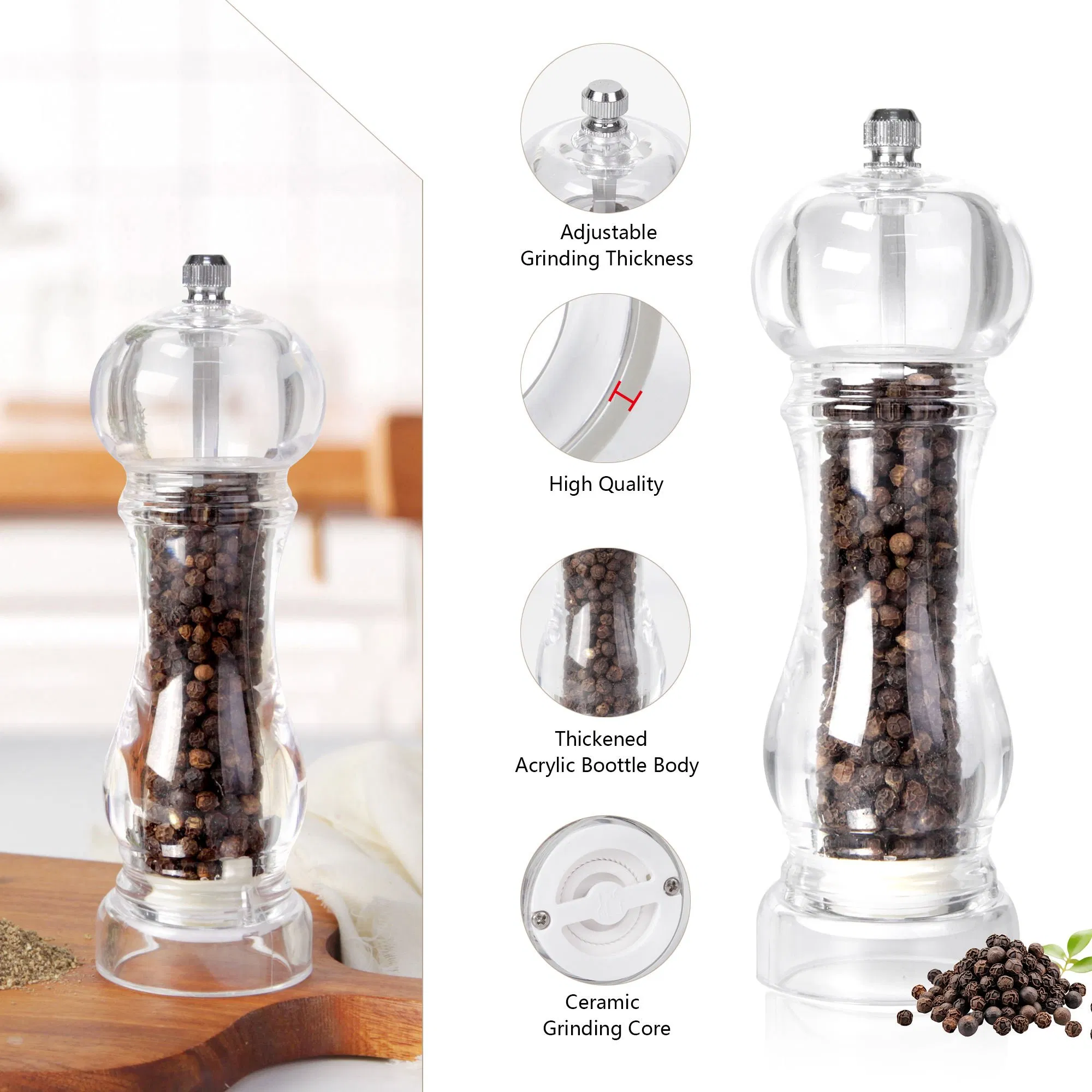 Transparent Rechargeable Salt and Pepper Grinder Pepper Mill Salt and Pepper Mills Manual Push Top Easy Refill