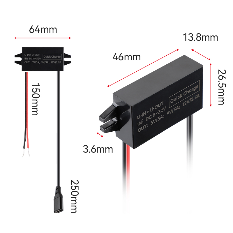 8-32V 30W مخرج مقاوم للماء منفذ USB C وحدة محول DC خطوة خافض