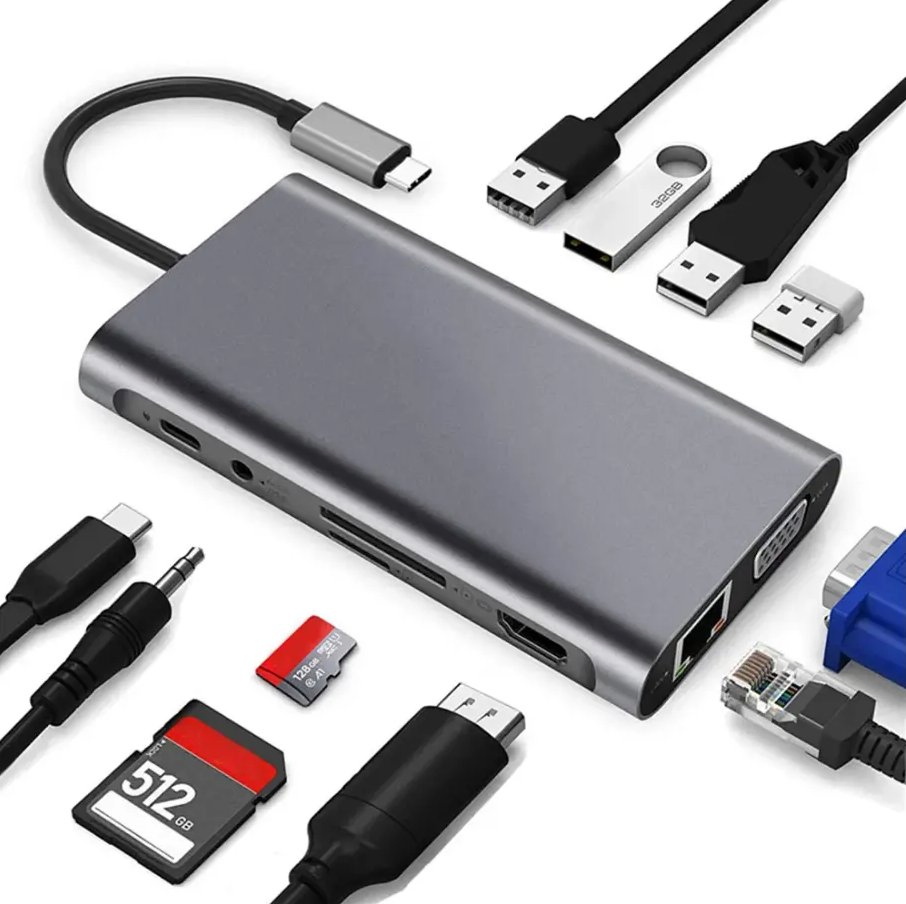 محطة توصيل نوع C مع منفذ 12 في 1 مع دعامات HDTV مزدوجة SD TF USB 3.1 USB-C Pd RJ45 محولات صوتية USB لأجهزة كمبيوتر ماك بوك