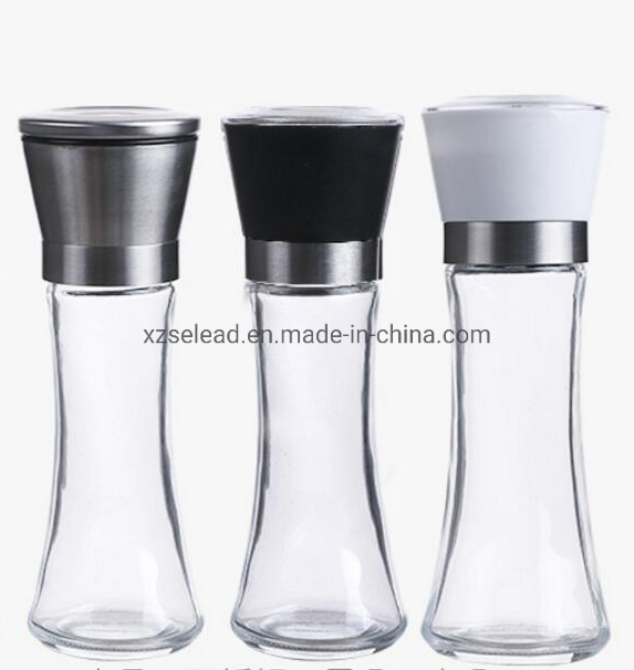 180ml مطحنة مع SS304 غطاء نواة سيراميك خالية من الرصاص زجاج قابل للتعديل لملح فلفل توابل زجاجة