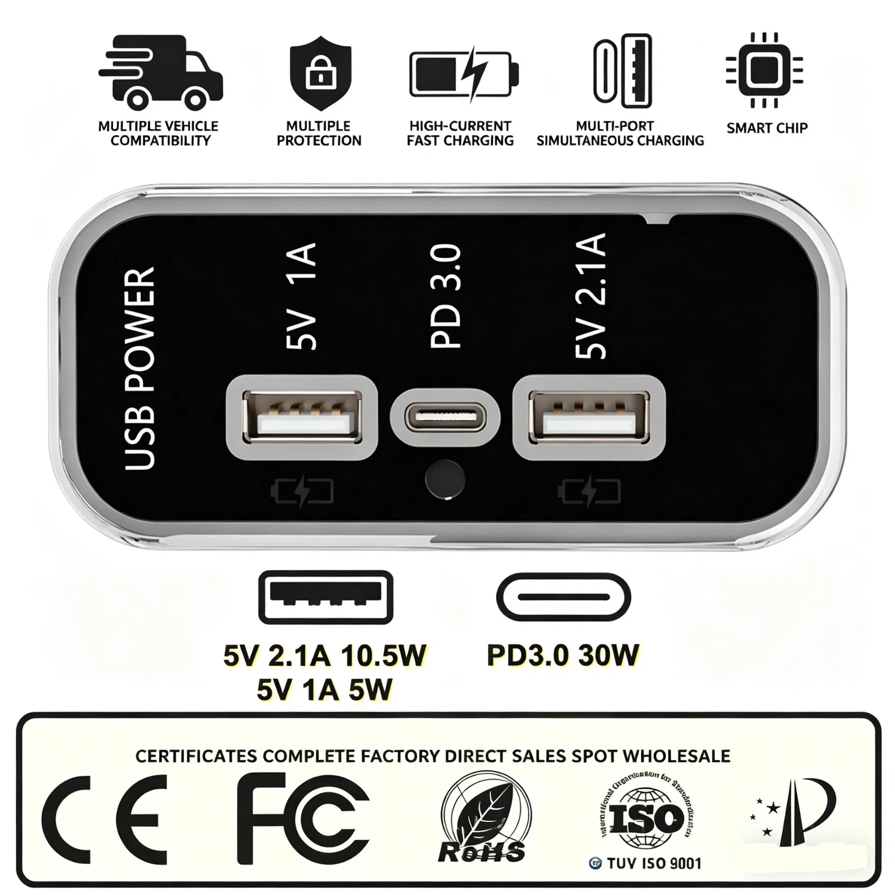 ملحقات السيارة لشحن منفذ USB من النوع C عالي القدرة لتجديد حافلة RV