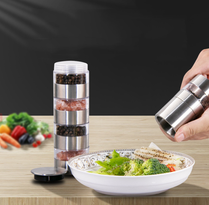 5 in 1 Multi-Functional Stainless Steel Manual Salt and Pepper Grinder Premium Mills