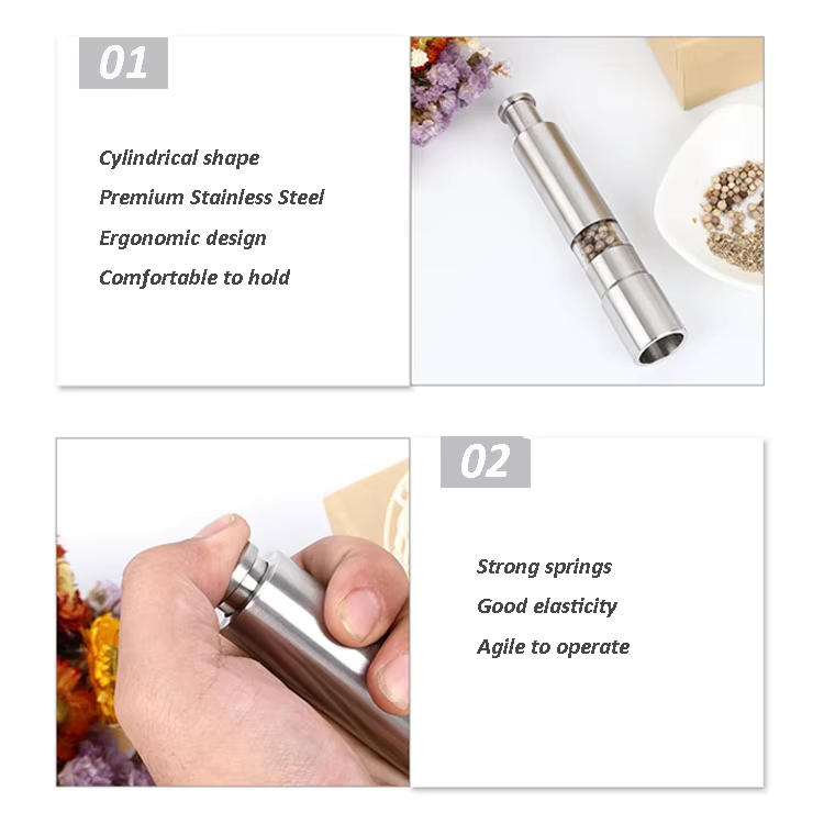 Mini Thumb Operated Stainless Steel Salt and Pepper Grinder Spice Mill Set