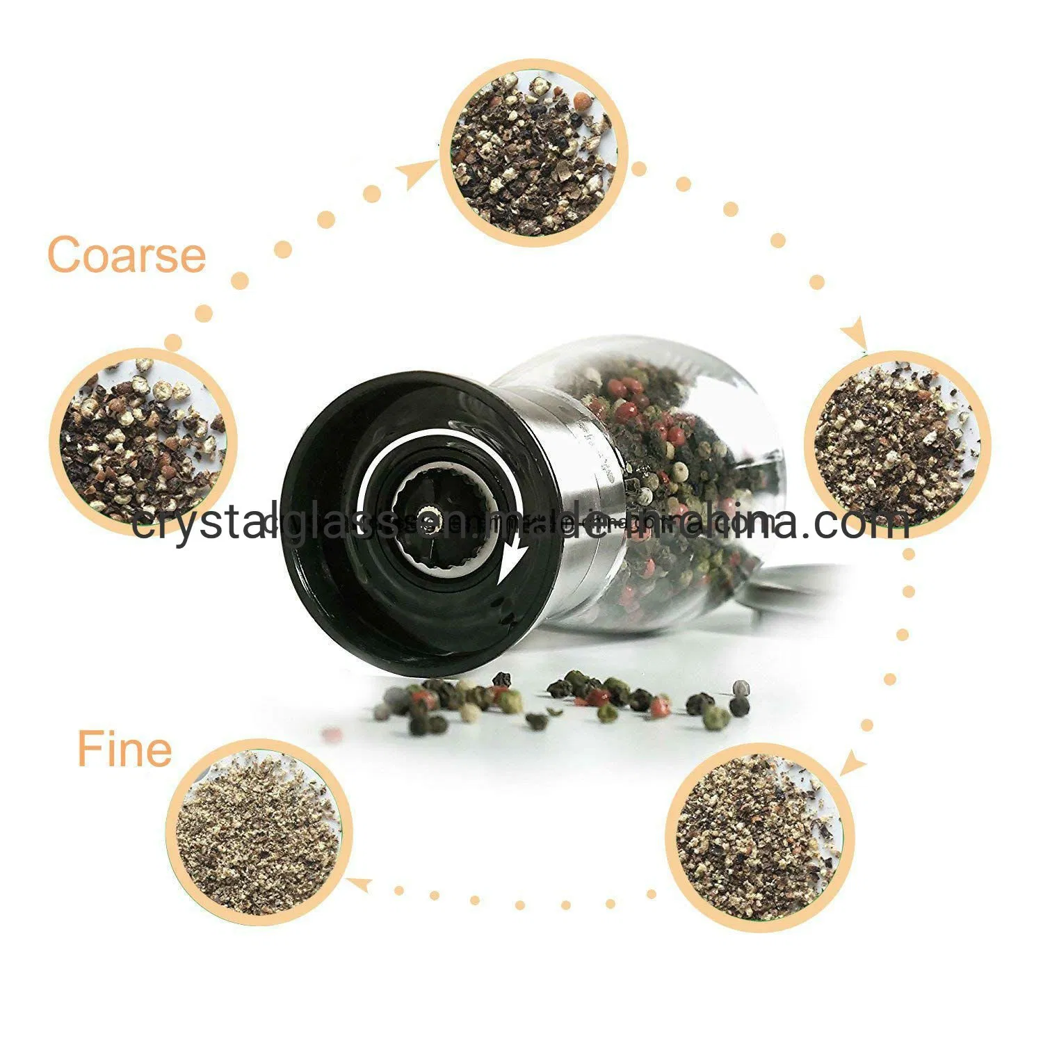 Frasco de Especiarias de Vidro Moedor de Cerâmica para Pimenta e Sal 6oz Dosificador de Especiarias