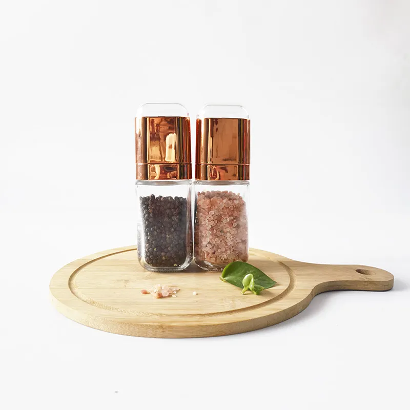 Moedor de Sal e Pimenta Acrílico Portátil Atacado Moedor de Pimenta com uma Mão Tampa Electroplated Shaker
