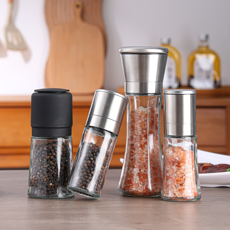 Moedor de Pimenta Manual de Plástico e Vidro para Sal, Ervas e Especiarias, Utensílios de Cozinha para Temperar em Churrasco