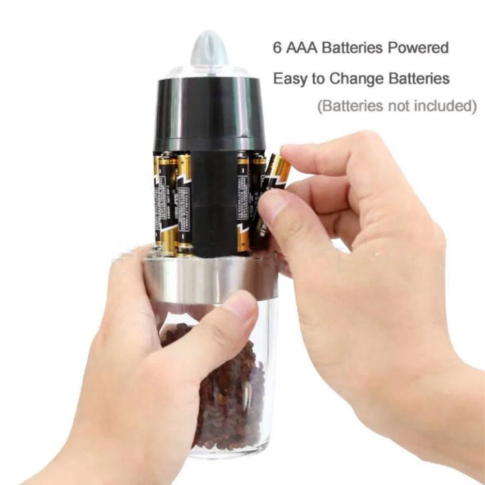 Conjunto de Moedores de Sal e Pimenta Elétricos de Gravidade em Aço Inoxidável Preto com Luz Azul
