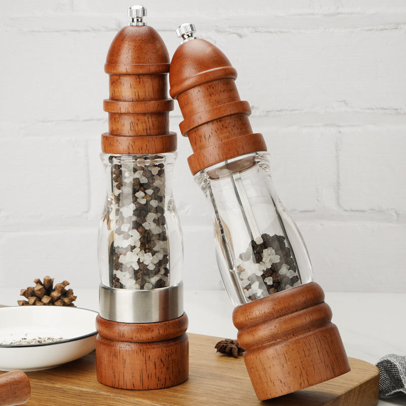 Wood Manual Pepper Grinder Refillable Salt and Pepper Mills, Salt Grinder Visible Adjustable Ceramic Grinding