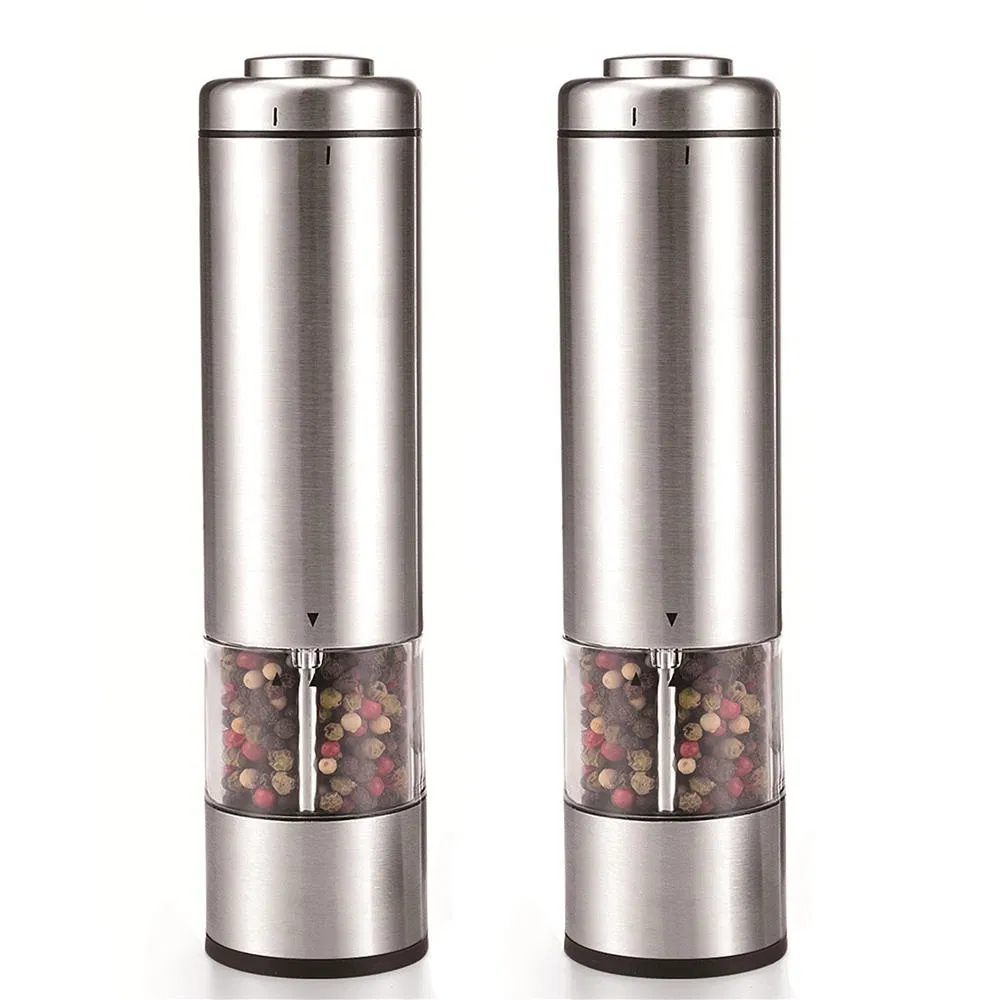 Conjunto de moedores de ervas elétricos em aço inoxidável, operados por bateria, para sal e pimenta, ideal para cozinhar
