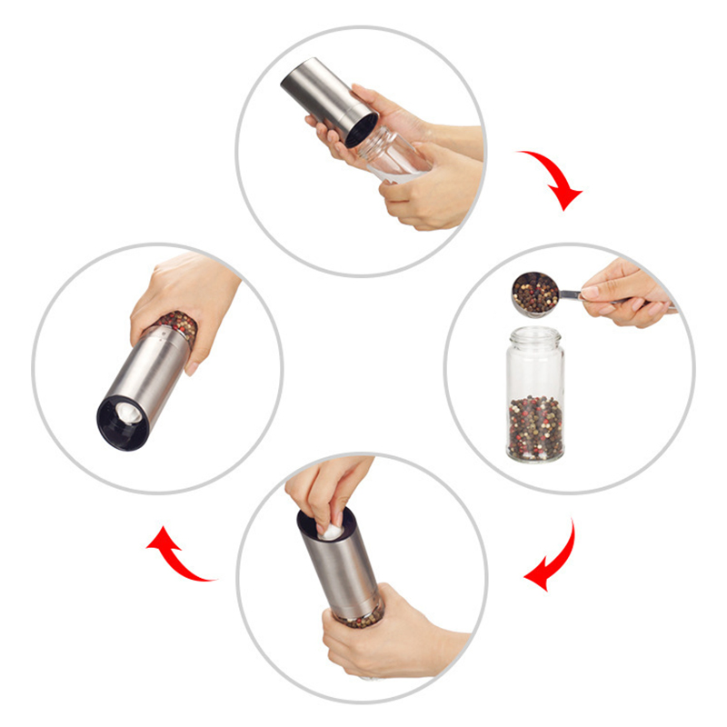 Moedor de Especiarias Automático de Aço Inoxidável de Alta Qualidade 304 Conjunto de Moedores de Sal e Pimenta Elétrico Recarregável com Luz LED USB