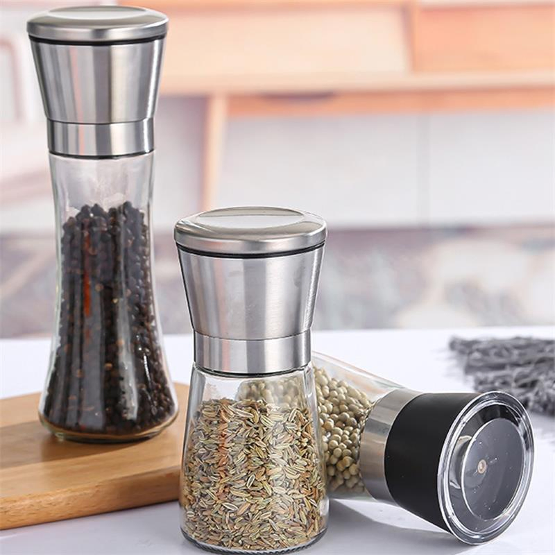 Conjunto de moedores de sal e pimenta ajustáveis de plástico recarregáveis de sal do Himalaia, pequeno, grande e grosso