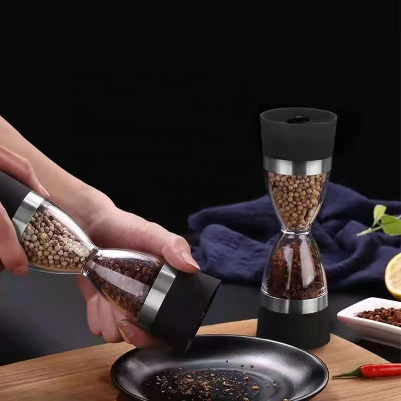 Conjunto de Moedores de Sal e Pimenta em Aço Inoxidável e Vidro, Moedor de Especiarias Ajustável para Cozinha e Uso na Mesa