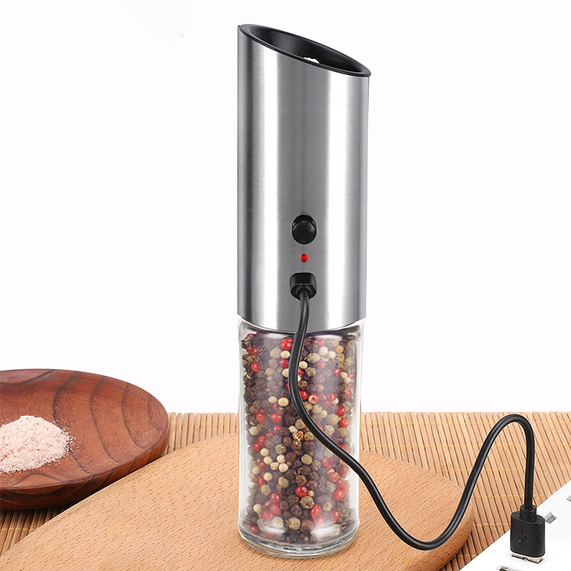 Moedor de Especiarias Automático de Aço Inoxidável de Alta Qualidade 304 Conjunto de Moedores de Sal e Pimenta Elétrico Recarregável com Luz LED USB