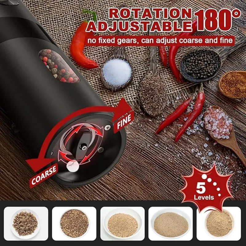 Operação com uma mão 2 Conjunto de moedores elétricos de sal e pimenta recarregáveis por USB automáticos com 110ml grande capacidade