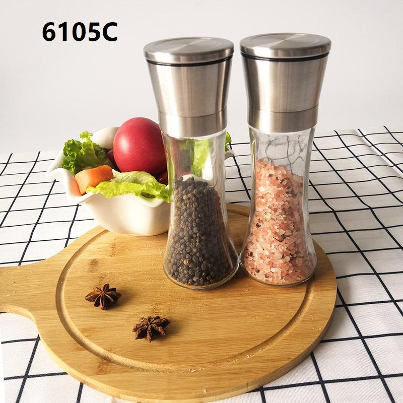 Moedor de Sal ou Pimenta em Aço Inoxidável com Corpo de Vidro e Lâminas de Cerâmica, Logotipo Personalizado Disponível