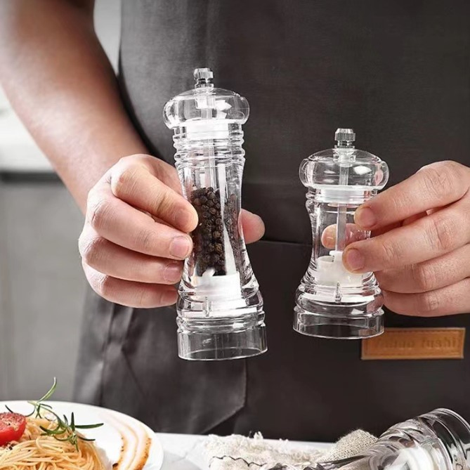 Venda por atacado de utensílios de cozinha de múltiplas especificações, moedor manual de pimenta e sal marinho em material acrílico