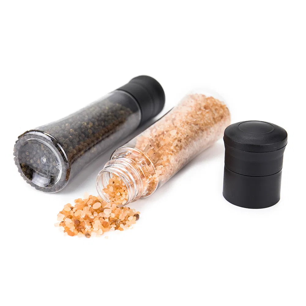 Frasco Pet de Grau Alimentício 320ml com Moedor de PC para Temperos de Sal e Pimenta
