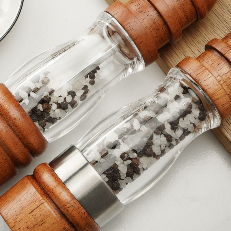 Wood Manual Pepper Grinder Refillable Salt and Pepper Mills, Salt Grinder Visible Adjustable Ceramic Grinding